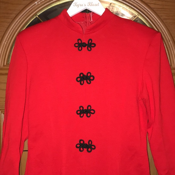 RARE Vintage 80’s Breakin’ Hearts Red Long Sleeve High Neck Toggle Dress - Picture 3 of 15